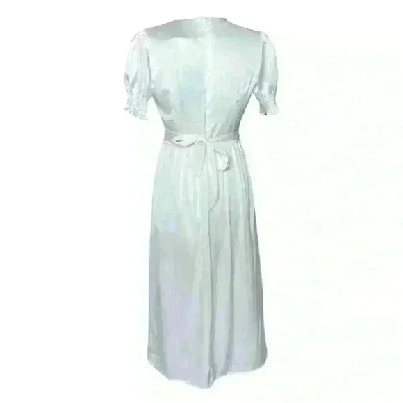 Satin Silky Soft Midi Dress Side Slit Puff Sleeve - Picture 3 of 4